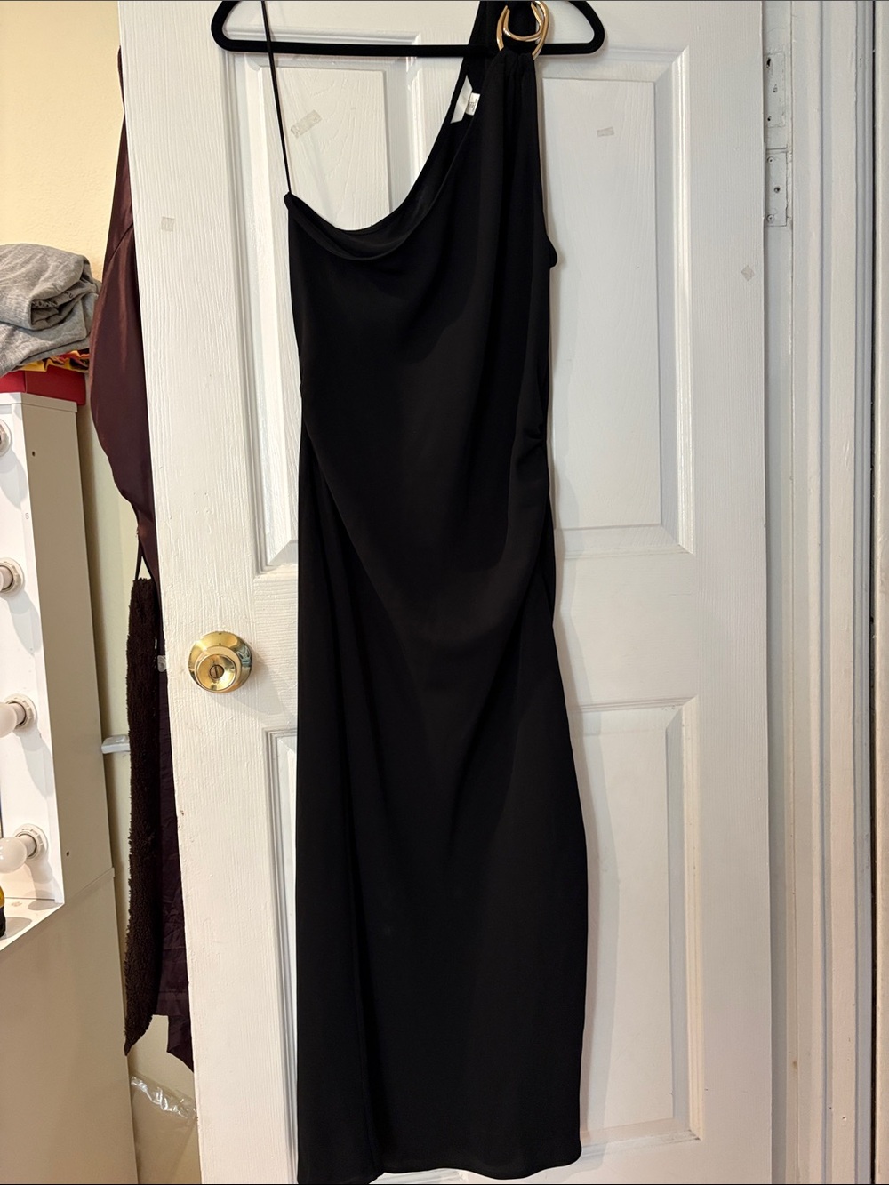 H&M Black One-Shoulder Midi Dress with Gold Ring